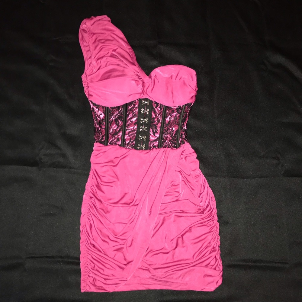 Fuchsia dress with black lace corset. $25 obo!
